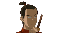 a cartoon character with a ponytail and a sword