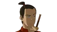 a cartoon character with a ponytail and a sword