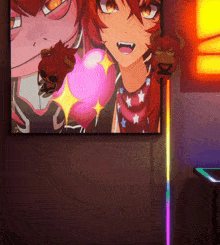 a framed picture of a girl with red hair and a balloon