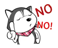 a cartoon husky dog says " no " in red