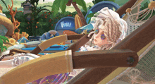 a cartoon drawing of a woman laying in a hammock with a sign that says full