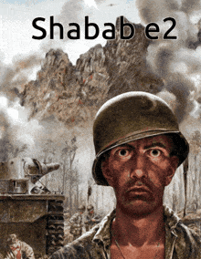a poster for shabab e2 shows a man in a helmet in front of a mountain