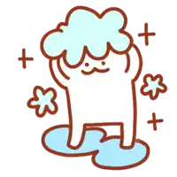 a cartoon drawing of a person washing their hair with a foamy sponge
