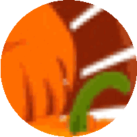 an orange circle with a green leaf in the center