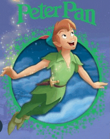 a poster of peter pan with a sword in his hand