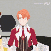 a 3d animated character with red hair and a white shirt with a red tie