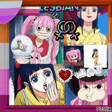 a collage of anime characters with the words lesbian on top