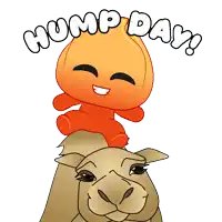 a cartoon character sitting on top of a camel with the words hump day above it