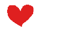 a pixel art drawing of a red heart and leaves on a white background