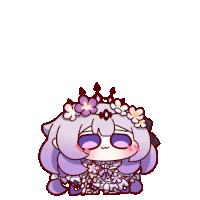 a cartoon of a girl with purple hair and a flower crown on her head