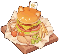 a cartoon drawing of a hamburger with a flag that says omi on it