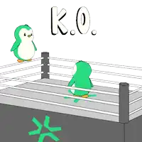 a cartoon of two penguins in a boxing ring with k.o. written on the bottom