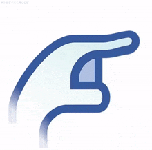 a blue and white icon of a hand pointing to the left
