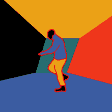 a colorful illustration of a man in a blue shirt