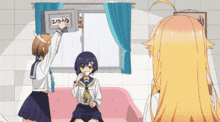 a cartoon drawing of a girl opening a safe with a foreign language written on it
