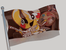 a flag with a picture of a cartoon character holding a brush