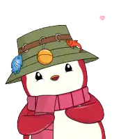 a penguin wearing a hat and scarf has a fish on it
