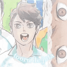 a close up of a drawing of a boy with his mouth open