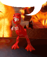 a red dinosaur with a speech bubble behind him