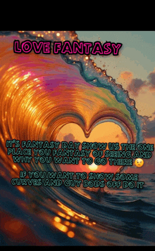 a picture of a wave in the shape of a heart with the words love fantasy above it