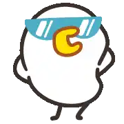 a cartoon chicken wearing red sunglasses and a yellow c on its nose .