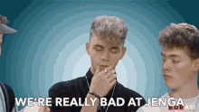 Were Really Bad At Jenga Corbyn Besson GIF - Were Really Bad At Jenga Corbyn Besson Zach Herron GIFs