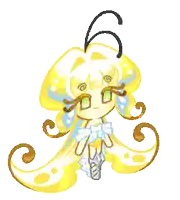 a cartoon drawing of a girl with long yellow hair and green eyes