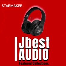 a pair of starmaker headphones are displayed on a red background