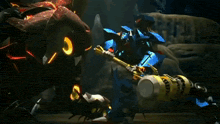 a cartoon of a robot fighting a spider