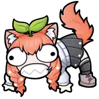 a cartoon drawing of a girl with red hair and a green leaf on her head