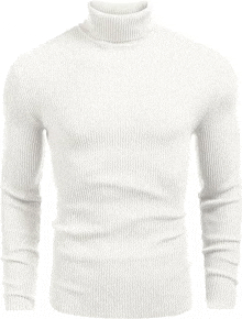 a white turtleneck sweater with long sleeves and a turtleneck on a white background .