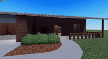 a computer generated image of a house with a blue sky