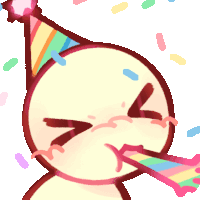 a cartoon of a person wearing a party hat and blowing a party horn