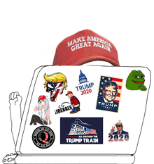 a cartoon drawing of a sticker that says trump train on it