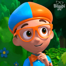 a cartoon character from blippi wearing glasses and a hat