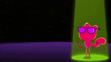 a cartoon of a cat wearing sunglasses standing next to a rabbit and a pig