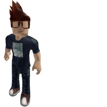 a roblox character wearing glasses and a t-shirt with a picture of a city on it