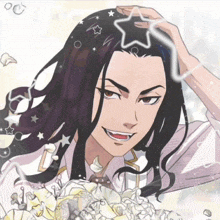 a drawing of a man with long hair and a star on his head
