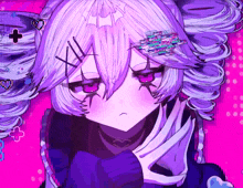 a drawing of a girl with purple hair and a cross on her head