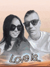 a black and white photo of a man and a woman with the words love is on the bottom