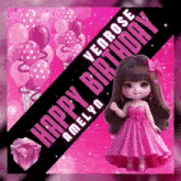 a doll in a pink dress is on a birthday card