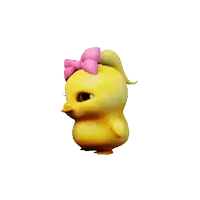 a chick with a pink bow on its head