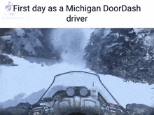 a video of a michigan doordash driver driving a snowmobile