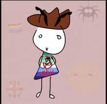 a drawing of a person with a cowboy hat and a shirt that says men on it