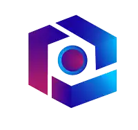 a blue and purple cube with a red circle in the middle