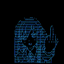 a drawing of a person giving the middle finger with green letters on a black background
