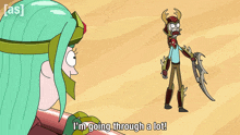 a cartoon character says " i 'm going through a lot " while holding a sword