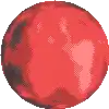 a pixel art illustration of a red planet with a heart on it