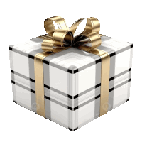 a white gift box with a gold bow on it