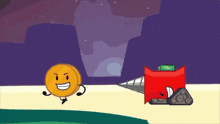 a cartoon drawing of a red object with a drill in the middle